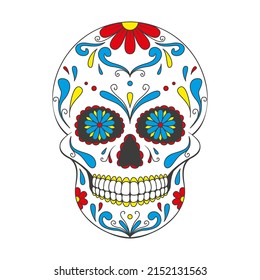 Day of The Dead sugar Skull with floral ornament. Mexican skull. Vector illustration isolated on white background