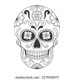 Day of The Dead sugar Skull with floral ornament. Mexican skull. Vector illustration isolated on white background