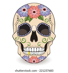 Day of The Dead Sugar Skull  with floral ornament