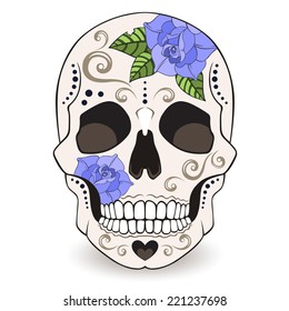 Day of The Dead Sugar Skull  with floral ornament