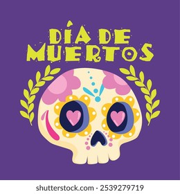 Day of the Dead sugar skull with floral decorations and colorful designs, Vector illustration