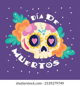 Day of the Dead sugar skull with floral decorations and colorful designs, Vector illustration