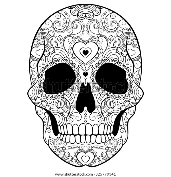 Day Dead Sugar Skull Heart Doodles Stock Vector (Royalty Free) 325779341