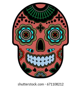 Day of the dead sugar skull with ornament. Bright ornament.Thick outline. Vector illustration.