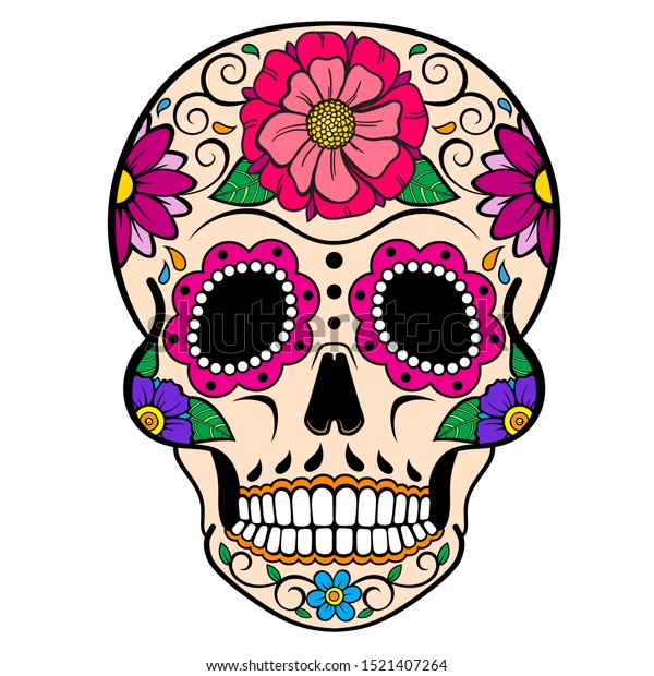 Day Dead Sugar Skull Ornament Pink Stock Vector (Royalty Free) 1521407264