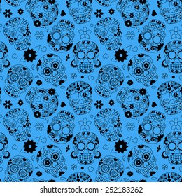 Day of the Dead Sugar Skull Seamless Vector Background