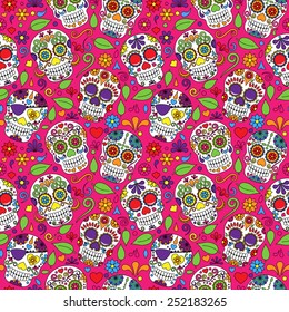 Day of the Dead Sugar Skull Seamless Vector Background