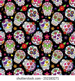 Day Of The Dead Sugar Skull Seamless Vector Background