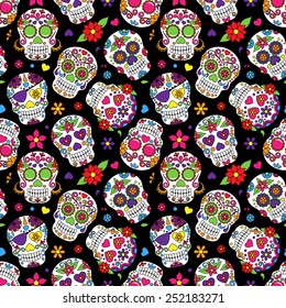 Day of the Dead Sugar Skull Seamless Vector Background