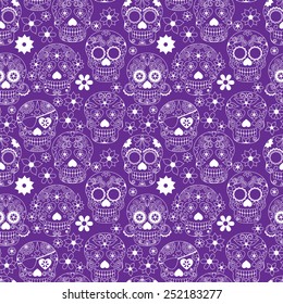 Day of the Dead Sugar Skull Seamless Vector Background