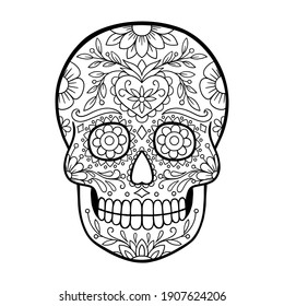 Day of The Dead sugar skull tattoo. Coloring page