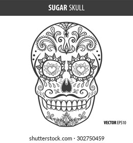 Day of the dead sugar skull vector. Mexican skull. Day of the dead skull. Dia de los muertos skull illustration. EPS10 vector illustration. Easy editable.