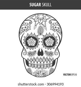 Day of the dead sugar skull vector. Mexican skull. Day of the dead skull. Dia de los muertos skull illustration. EPS10 vector illustration. Easy editable.