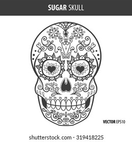 Day of the dead sugar skull vector. Mexican skull. Day of the dead skull. Dia de los muertos skull illustration. EPS10 vector illustration. Easy editable.