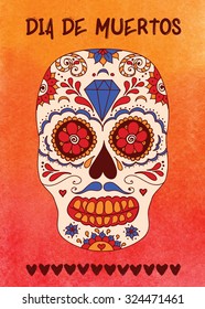 Day of the dead sugar skull vector. Mexican skull. Day of the dead skull. Dia de los muertos skull illustration. EPS10 vector illustration with place for your text. Easy editable.