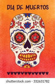 Day of the dead sugar skull vector. Mexican skull. Day of the dead skull. Dia de los muertos skull illustration. EPS10 vector illustration with place for your text. Easy editable.