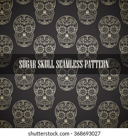 Day of the dead sugar skull vector. Mexican skull. Day of the dead skull. Dia de los muertos skull seamless pattern. EPS10 vector illustration. Easy editable masked pattern.