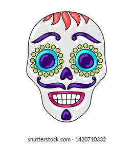 Day of the Dead sugar skull with. Mexican talavera ceramic tile traditional decorative objects.
