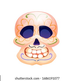 Day of the Dead symbol - sugar skull with decoration, mexican folk festival. Vector illustration isolated on white, cartoon style