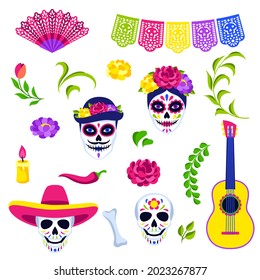 Colección de símbolos Día de los muertos. Dia de los muertos. Celebración mexicana.