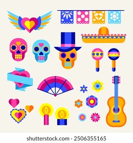 Day of the Dead symbols set. Dia de los muertos. Mexican celebration.