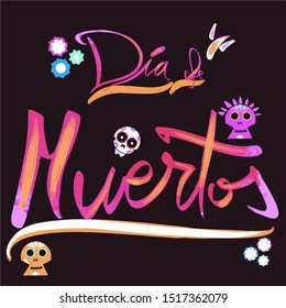Day of the Dead template in spanish. Simple and colorful illustration. Textured isolated, vector design. Mexico´s traditional Celebration. 1st of November representation.