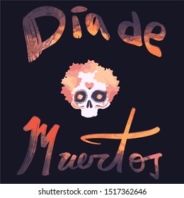 Day of the Dead template in spanish. Simple and colorful illustration. Textured isolated, vector design with a skull in the center. Mexico´s traditional Celebration. 1st of November representation.