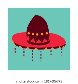 day of the dead, traditional hat with hangs decoration mexican celebration icon block and flat vector illustration