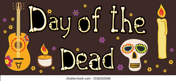 Day Of Dead Traditional Mexican Halloween Dia De Los Muertos Holiday Party Decoration Banner Invitation Flat Vector Illustration