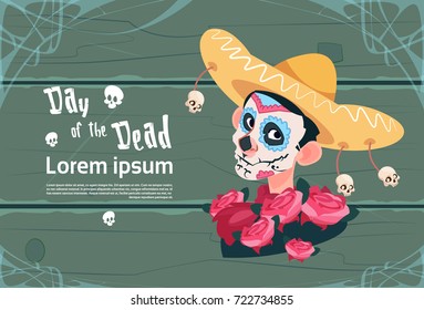 Day Of Dead Traditional Mexican Halloween Holiday Party Decoration Banner Invitation Flat Vector Illustration