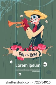 Day Of Dead Traditional Mexican Halloween Holiday Party Decoration Banner Invitation Flat Vector Illustration