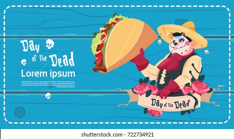 Day Of Dead Traditional Mexican Halloween Holiday Party Decoration Banner Invitation Flat Vector Illustration