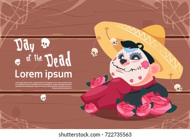 Day Of Dead Traditional Mexican Halloween Holiday Party Decoration Banner Invitation Flat Vector Illustration