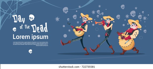 Day Of Dead Traditional Mexican Halloween Holiday Party Decoration Banner Invitation Flat Vector Illustration