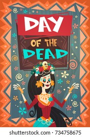 Day Of Dead Traditional Mexican Halloween Dia De Los Muertos Holiday Party Decoration Banner Invitation Flat Vector Illustration