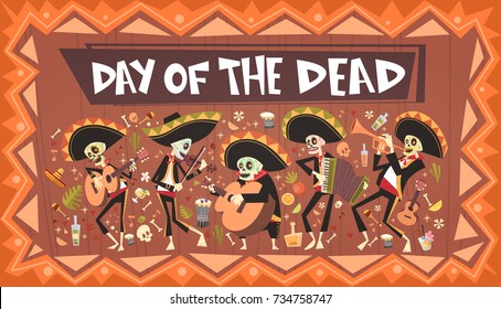 Day Of Dead Traditional Mexican Halloween Dia De Los Muertos Holiday Party Decoration Banner Invitation Flat Vector Illustration