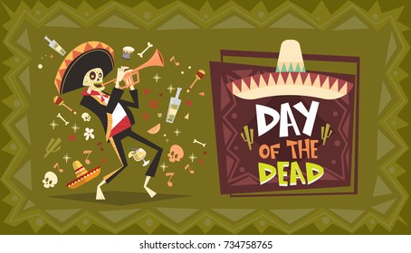 Day Of Dead Traditional Mexican Halloween Dia De Los Muertos Holiday Party Decoration Banner Invitation Flat Vector Illustration