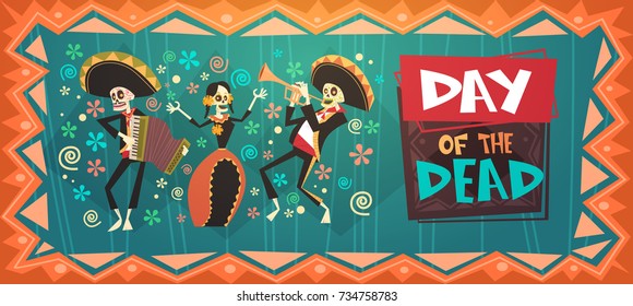 Day Of Dead Traditional Mexican Halloween Dia De Los Muertos Holiday Party Decoration Banner Invitation Flat Vector Illustration