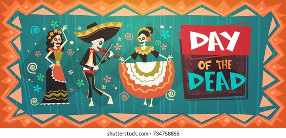 Day Of Dead Traditional Mexican Halloween Dia De Los Muertos Holiday Party Decoration Banner Invitation Flat Vector Illustration