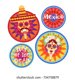 Day Of Dead Traditional Mexican Halloween Dia De Los Muertos Holiday Party Decoration Banner Invitation Flat Vector Illustration