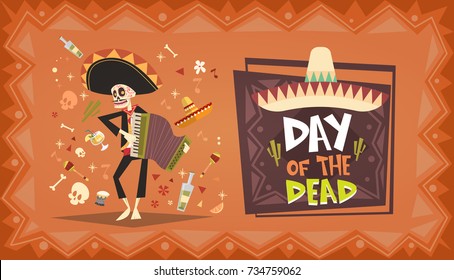 Day Of Dead Traditional Mexican Halloween Dia De Los Muertos Holiday Party Decoration Banner Invitation Flat Vector Illustration