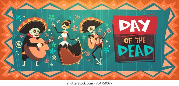 Day Of Dead Traditional Mexican Halloween Dia De Los Muertos Holiday Party Decoration Banner Invitation Flat Vector Illustration