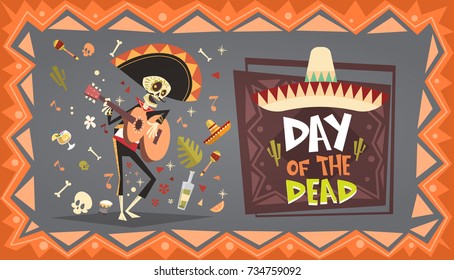 Day Of Dead Traditional Mexican Halloween Dia De Los Muertos Holiday Party Decoration Banner Invitation Flat Vector Illustration