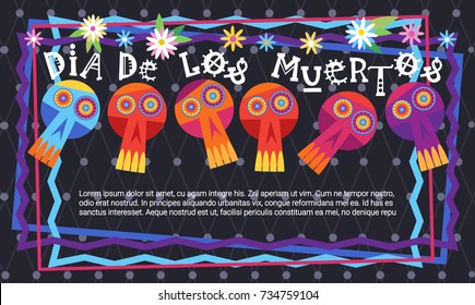 Day Of Dead Traditional Mexican Halloween Dia De Los Muertos Holiday Party Decoration Banner Invitation Flat Vector Illustration