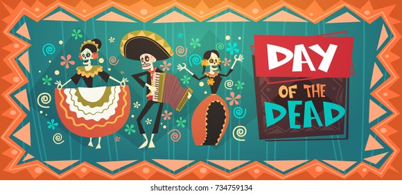 Day Of Dead Traditional Mexican Halloween Dia De Los Muertos Holiday Party Decoration Banner Invitation Flat Vector Illustration