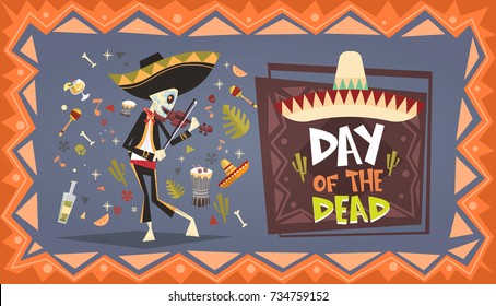 Day Of Dead Traditional Mexican Halloween Dia De Los Muertos Holiday Party Decoration Banner Invitation Flat Vector Illustration