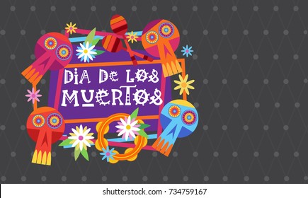 Day Of Dead Traditional Mexican Halloween Dia De Los Muertos Holiday Party Decoration Banner Invitation Flat Vector Illustration