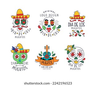 Day of the Dead as Traditional Mexican Holiday Logo Template Vector Set