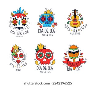 Day of the Dead as Traditional Mexican Holiday Logo Template Vector Set