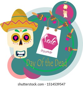 Day Of Dead Traditional Sale Banner Holiday Shopping Discount Mexican Halloween Flat Vector Illustration EPS10